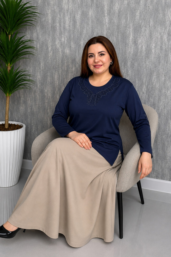 MPL Kadın Taşlı Nakışlı Anne Bluz 007 - North Miami