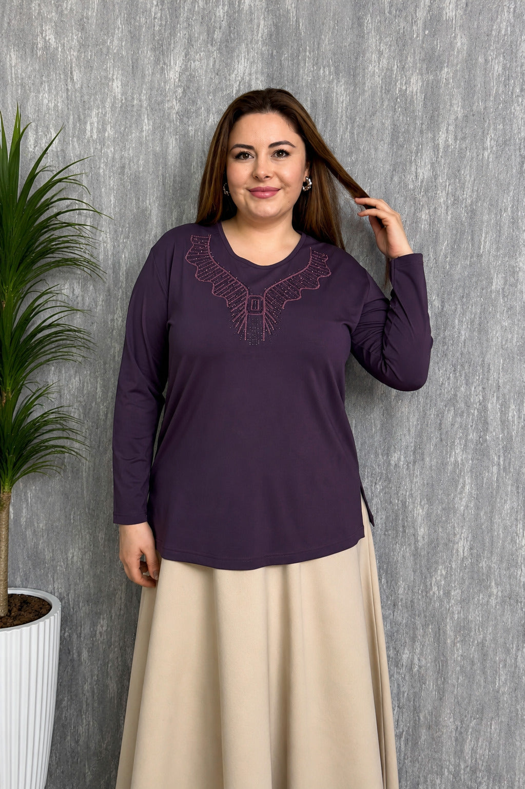 MPL Kadın Taşlı Nakışlı Anne Bluz 007 - Billings