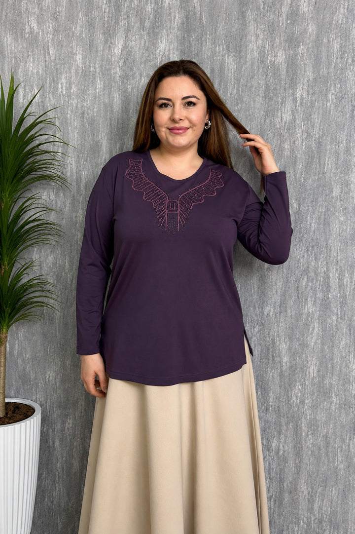 MPL Kadın Taşlı Nakışlı Anne Bluz 007 - Billings