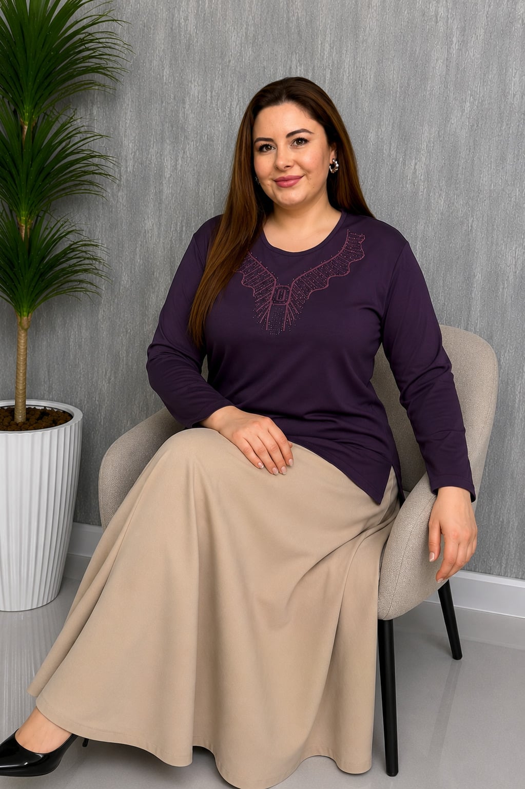 MPL Kadın Taşlı Nakışlı Anne Bluz 007 - Billings