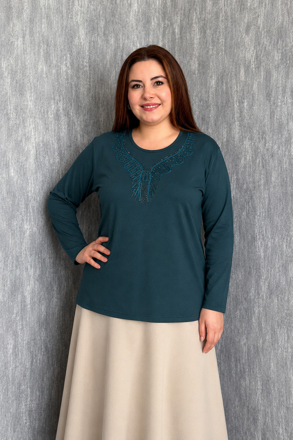 MPL Kadın Taşlı Nakışlı Anne Bluz 007 - Winchester