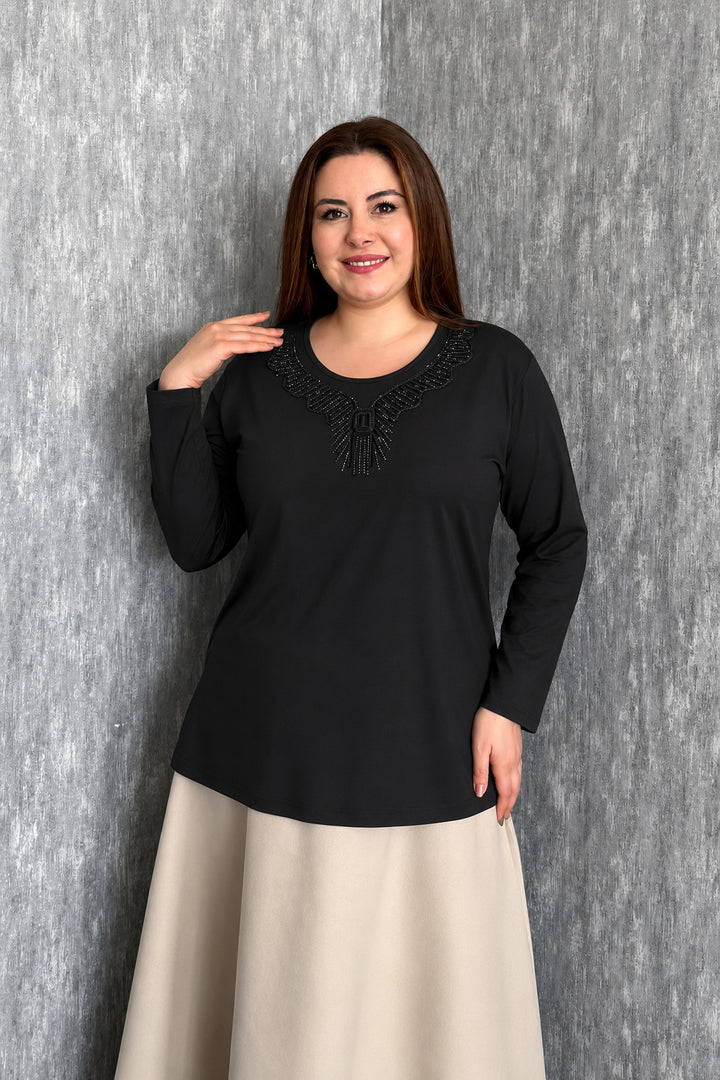 MPL Kadın Taşlı Nakışlı Anne Bluz 007 - Lafayette