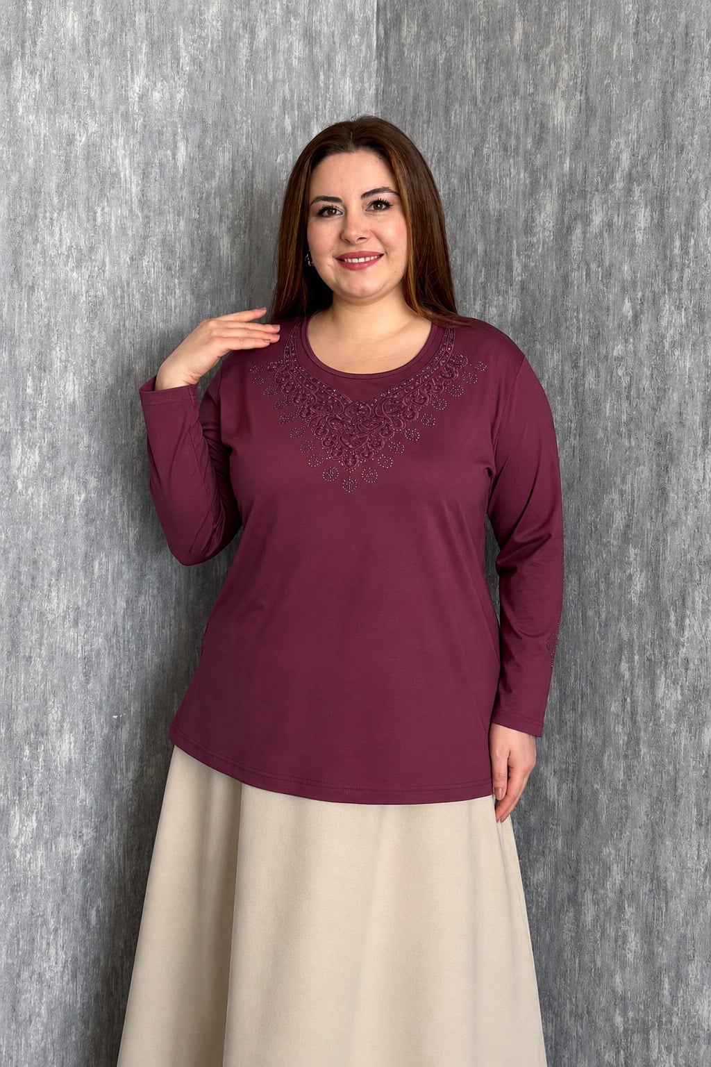 MPL Kadın Taşlı Nakışlı Anne Bluz 008 - Mannheim