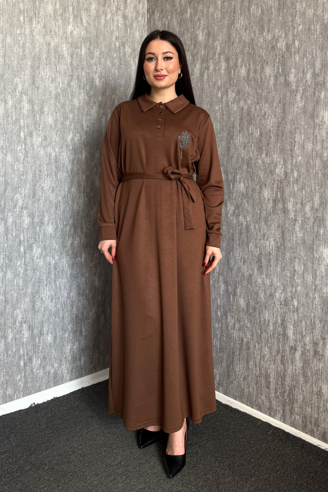 MPL Kadın Yaka Çıtçıtlı Kuşaklı Elbise 7586 - Seevetal