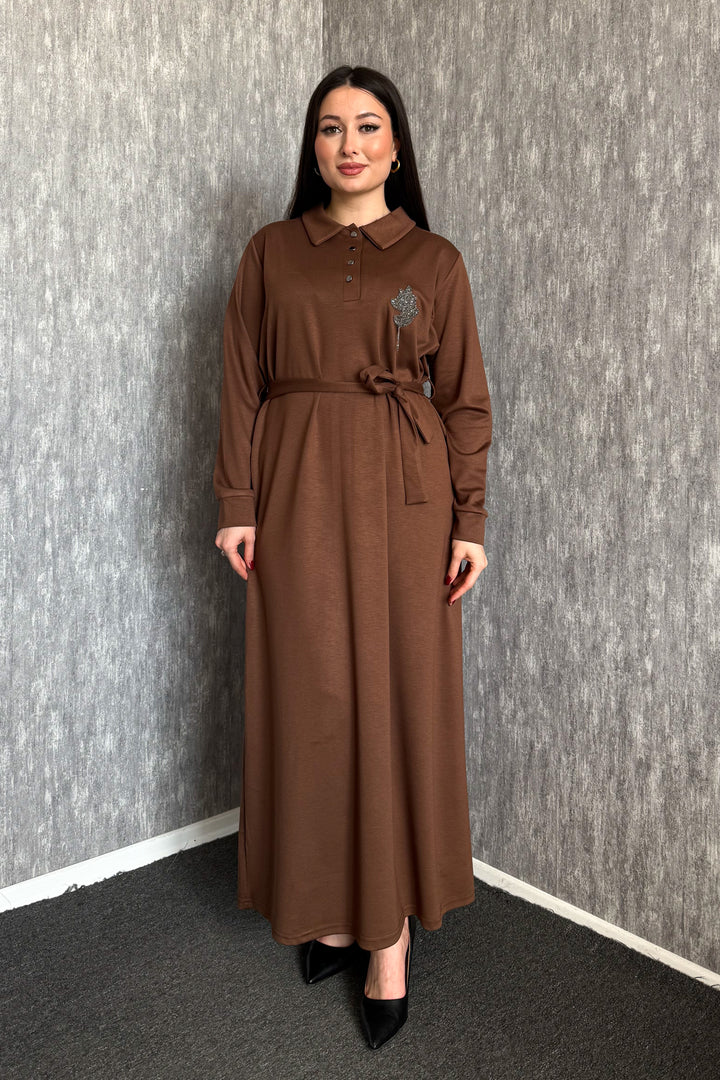 MPL Kadın Yaka Çıtçıtlı Kuşaklı Elbise 7586 - Seevetal