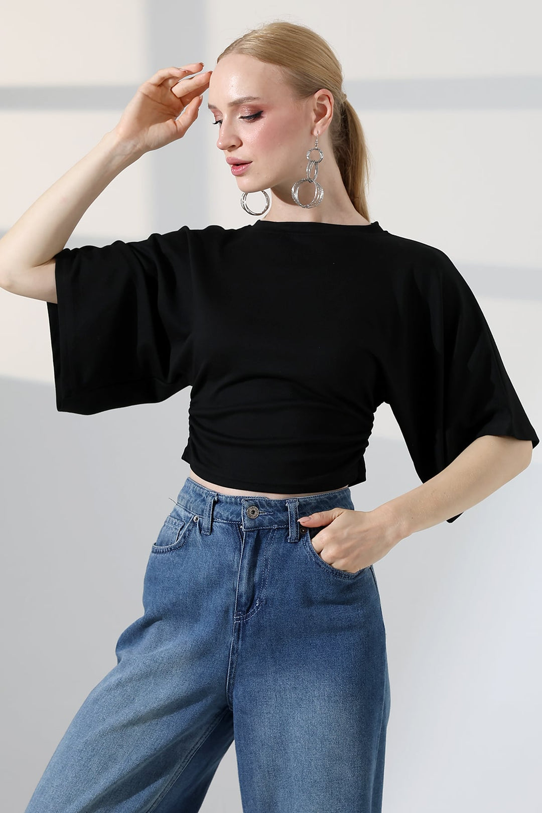MPL Kadın Yumuşak Dokulu Kol Ağzı Geniş Yanları Büzgülü Bluz 22360 - Dale City