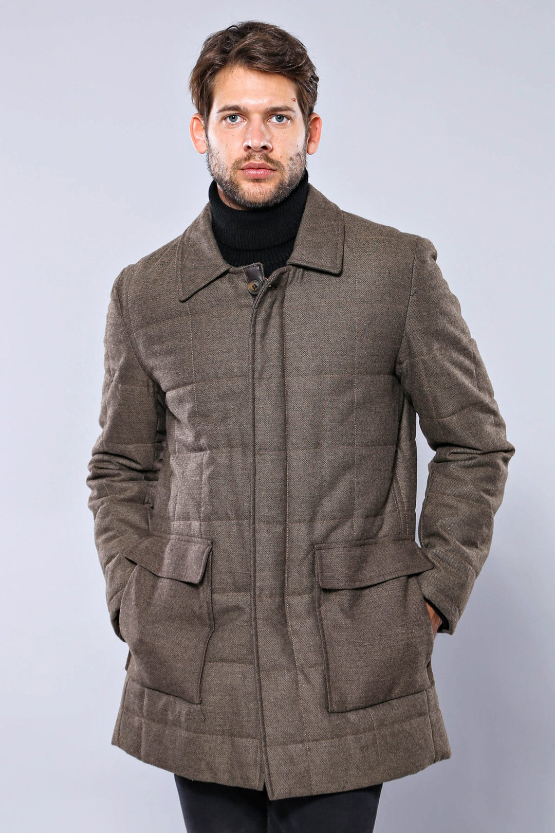 WSS Bag Pocket Quilting With Zipper Beige Coat- - Derby