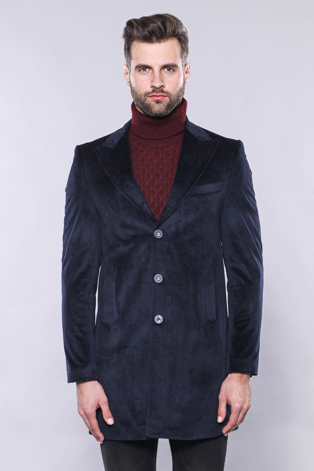 WSS Wide Lapel Cachet Navy Blue Men Coat  - Linton Hall