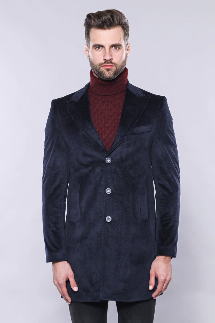 WSS Wide Lapel Cachet Navy Blue Men Coat  - Linton Hall