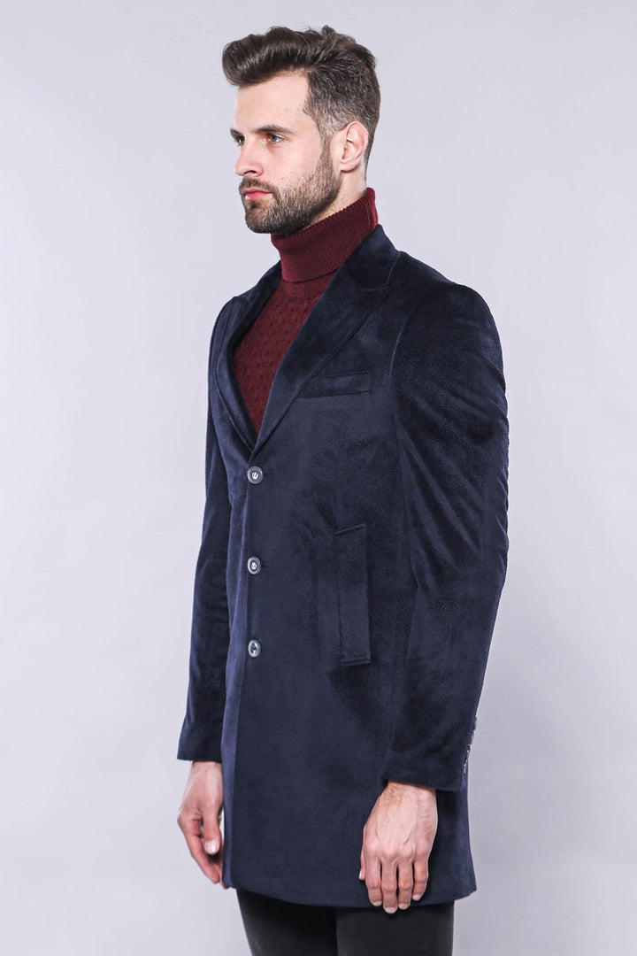 WSS Wide Lapel Cachet Navy Blue Men Coat  - Linton Hall