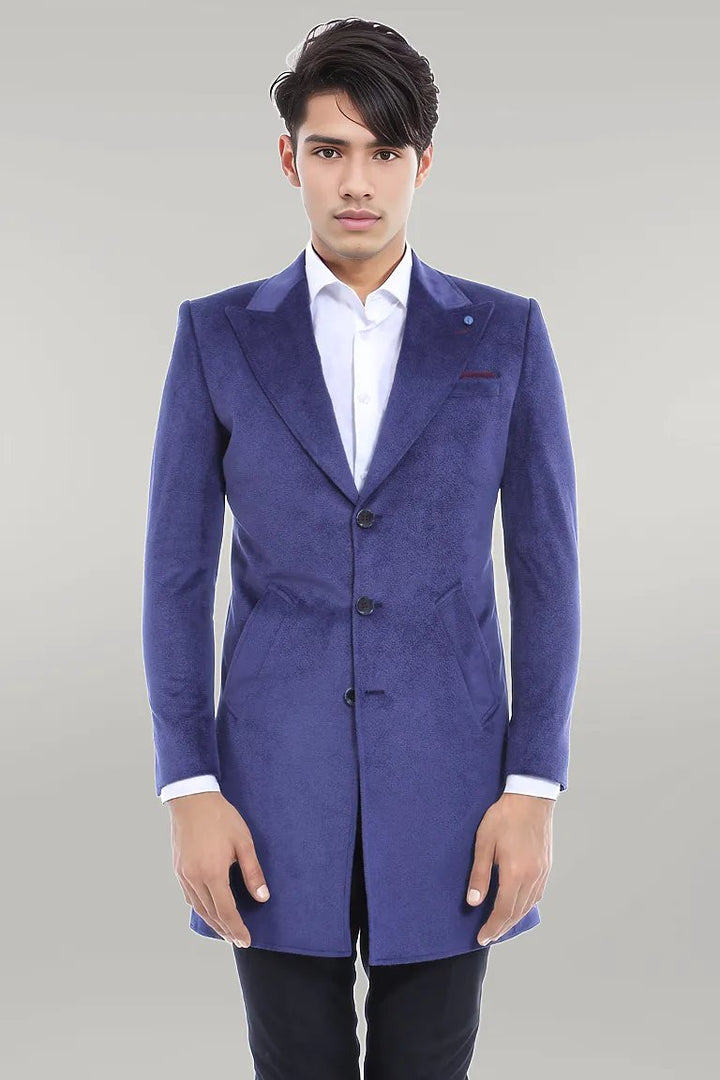 WSS Peak Lapel Blue Men Coat  - Singen
