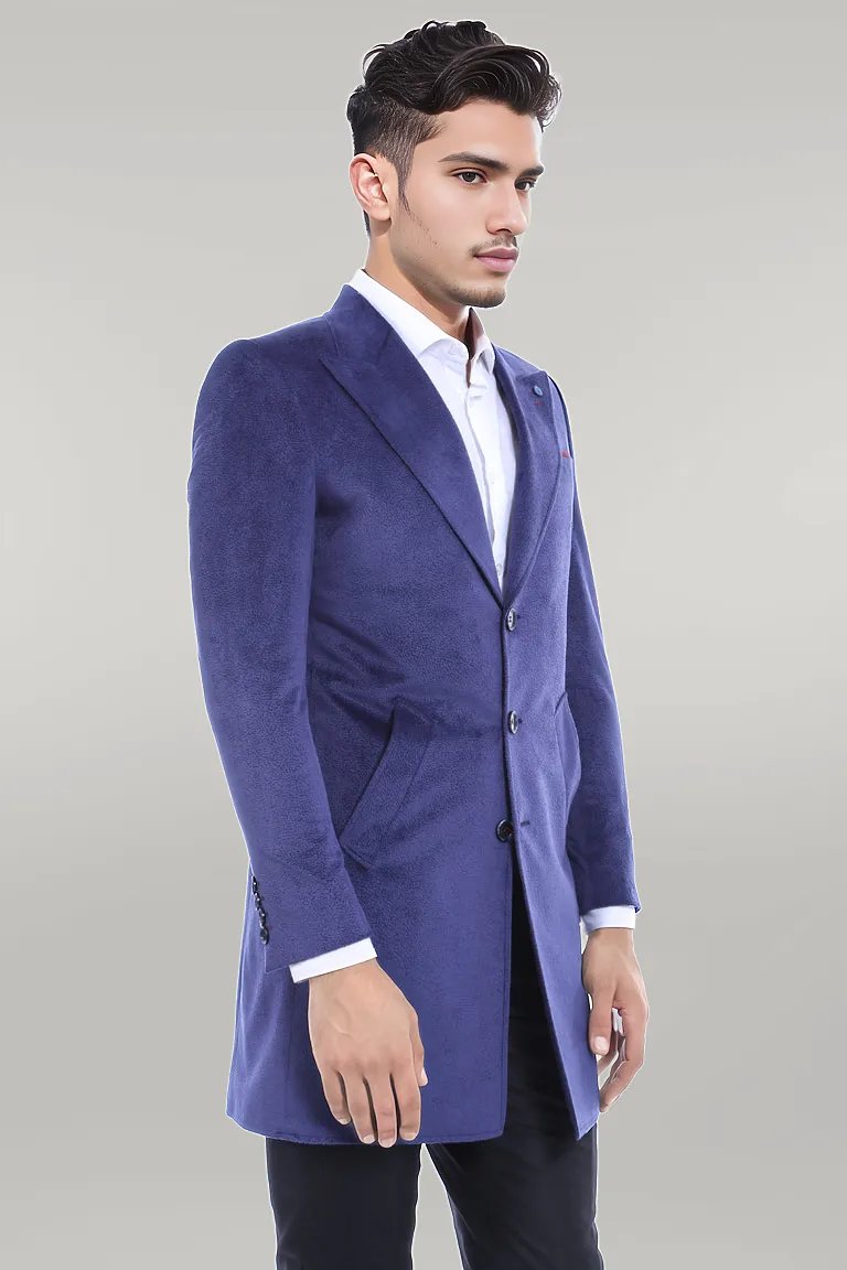 WSS Peak Lapel Blue Men Coat  - Singen