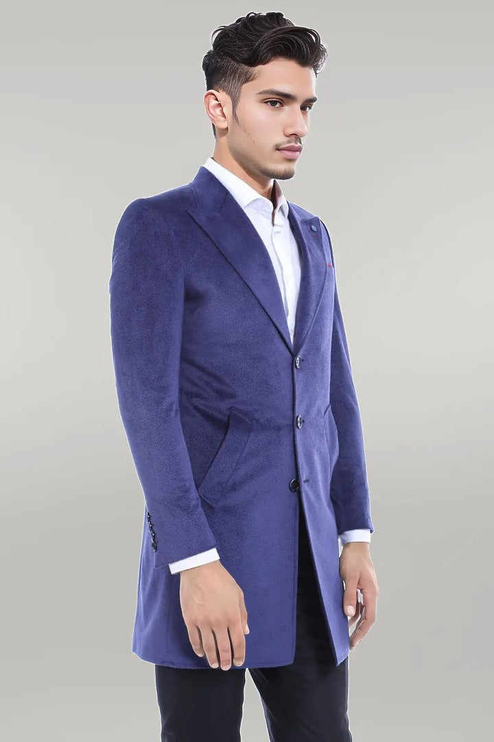WSS Peak Lapel Blue Men Coat  - Singen