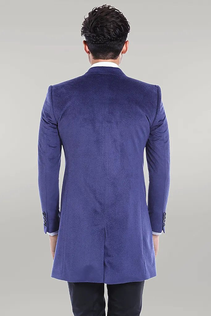 WSS Peak Lapel Blue Men Coat  - Singen
