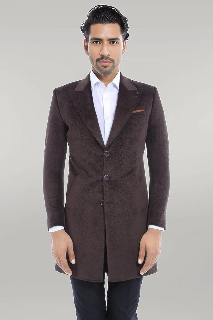 WSS Peak Lapel Brown Men Coat  - Singen