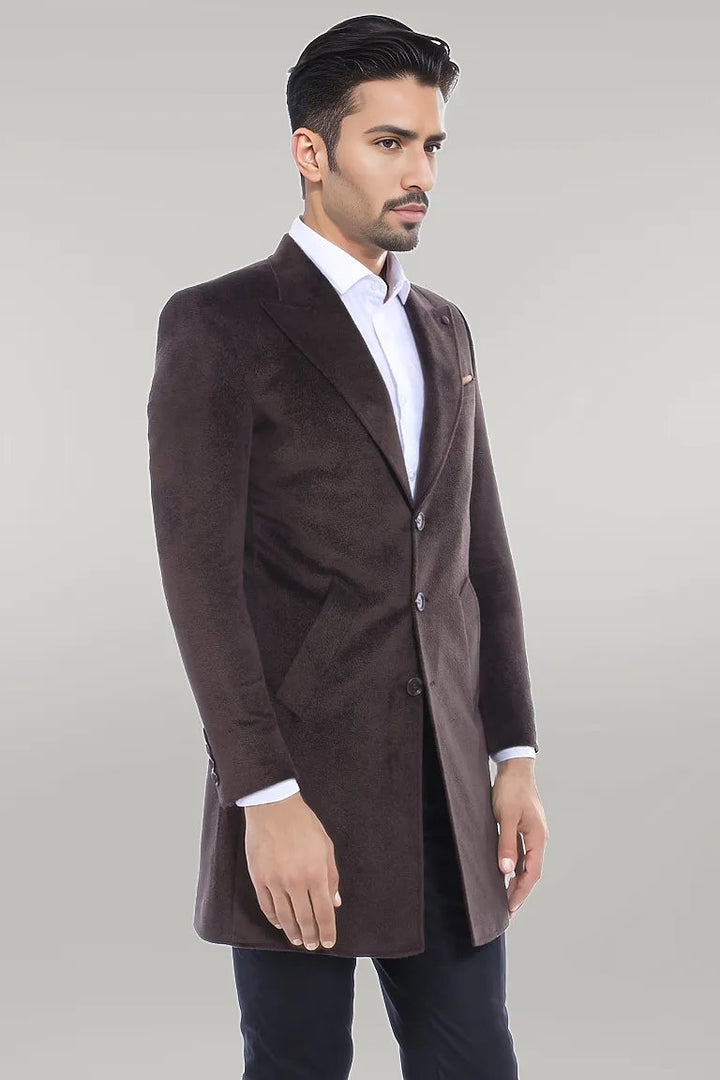 WSS Peak Lapel Brown Men Coat  - Singen