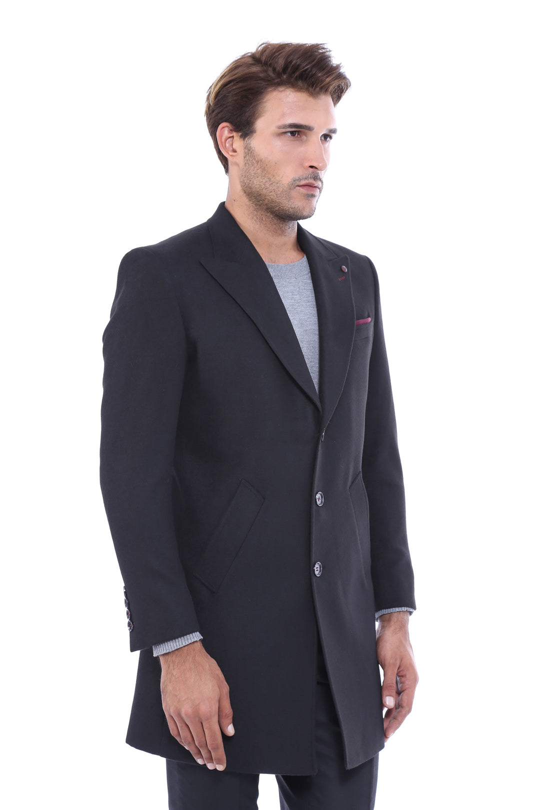 WSS Wide Pointed Collar Over Knee Black Men Coat  - Surbiton
