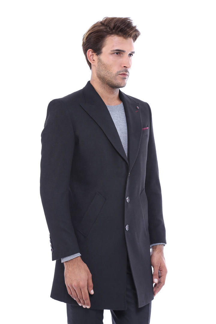 WSS Wide Pointed Collar Over Knee Black Men Coat  - Surbiton