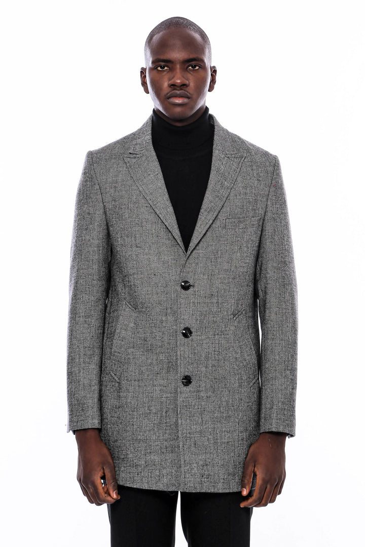 WSS Peak Lapel Grey Men Short Coat  - Lüdenscheid