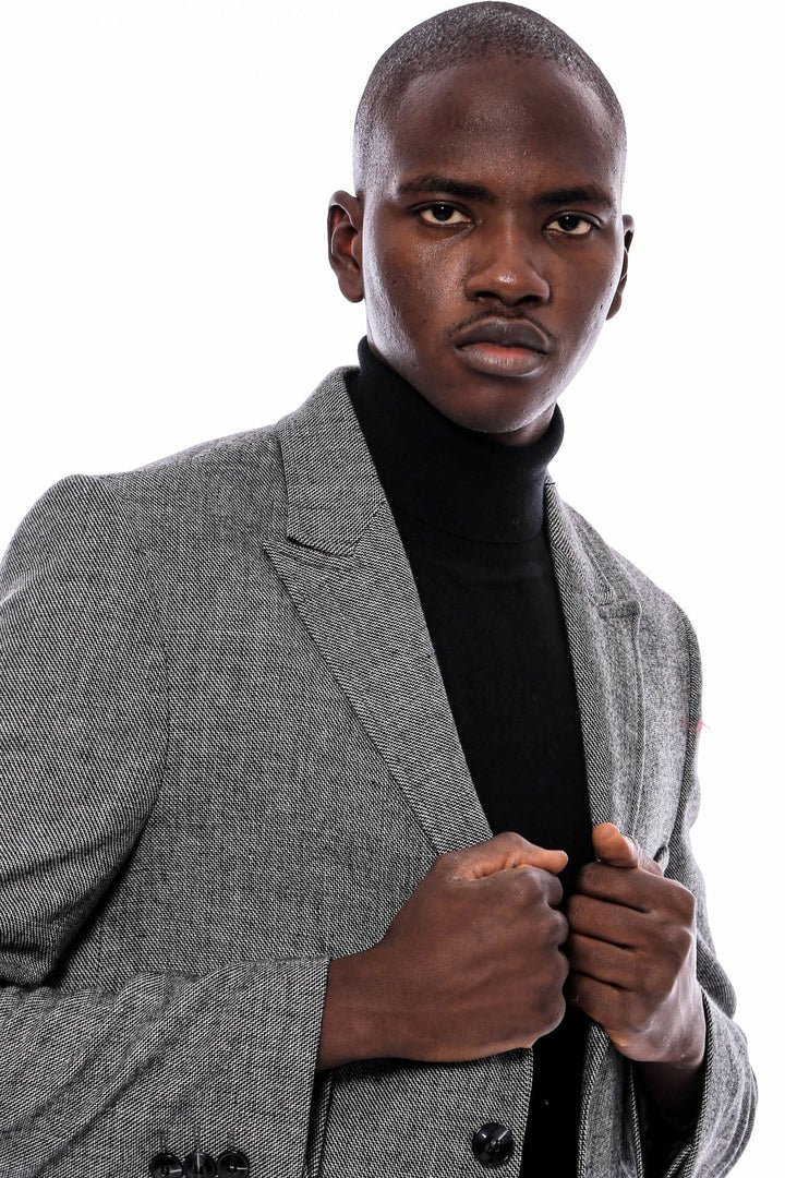 WSS Peak Lapel Grey Men Short Coat  - Lüdenscheid