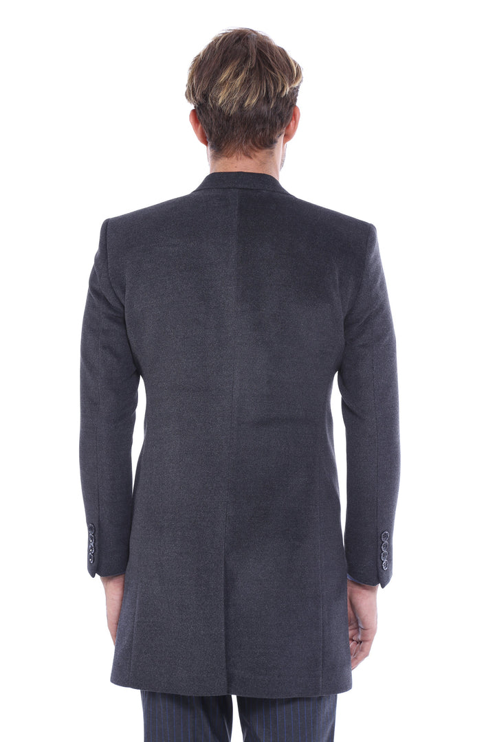 WSS Wide Pointed Collar Smoked Over Knee Men Coat  - Plainfield