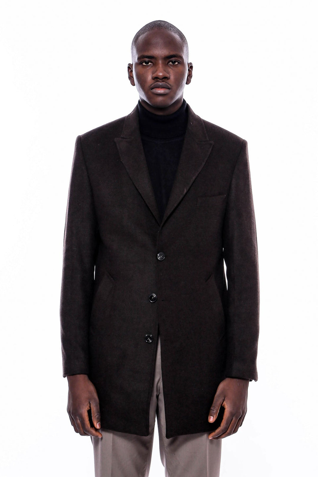 WSS Wide Pointed Collar Over Knee Brown Men Coat  - Rocky Mount