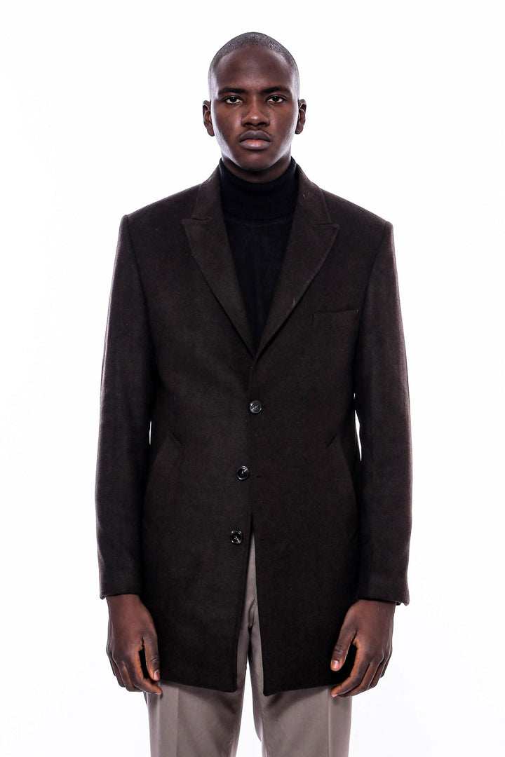 WSS Wide Pointed Collar Over Knee Brown Men Coat  - Rocky Mount