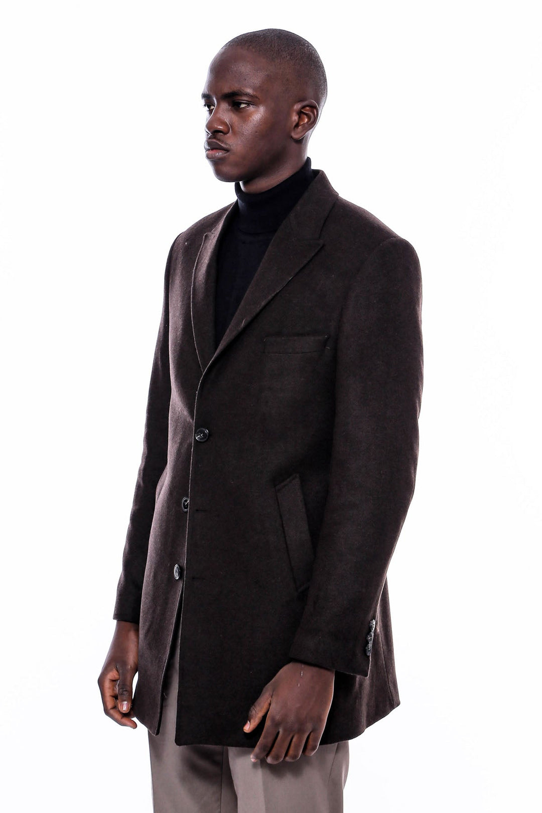 WSS Wide Pointed Collar Over Knee Brown Men Coat  - Rocky Mount