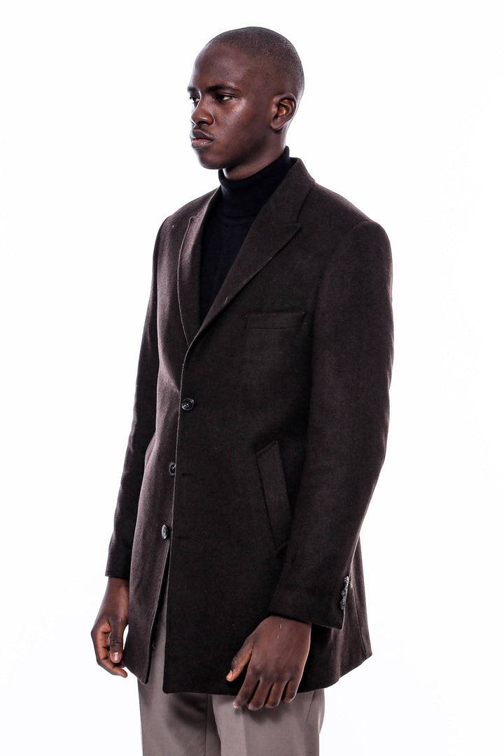 WSS Wide Pointed Collar Over Knee Brown Men Coat  - Rocky Mount
