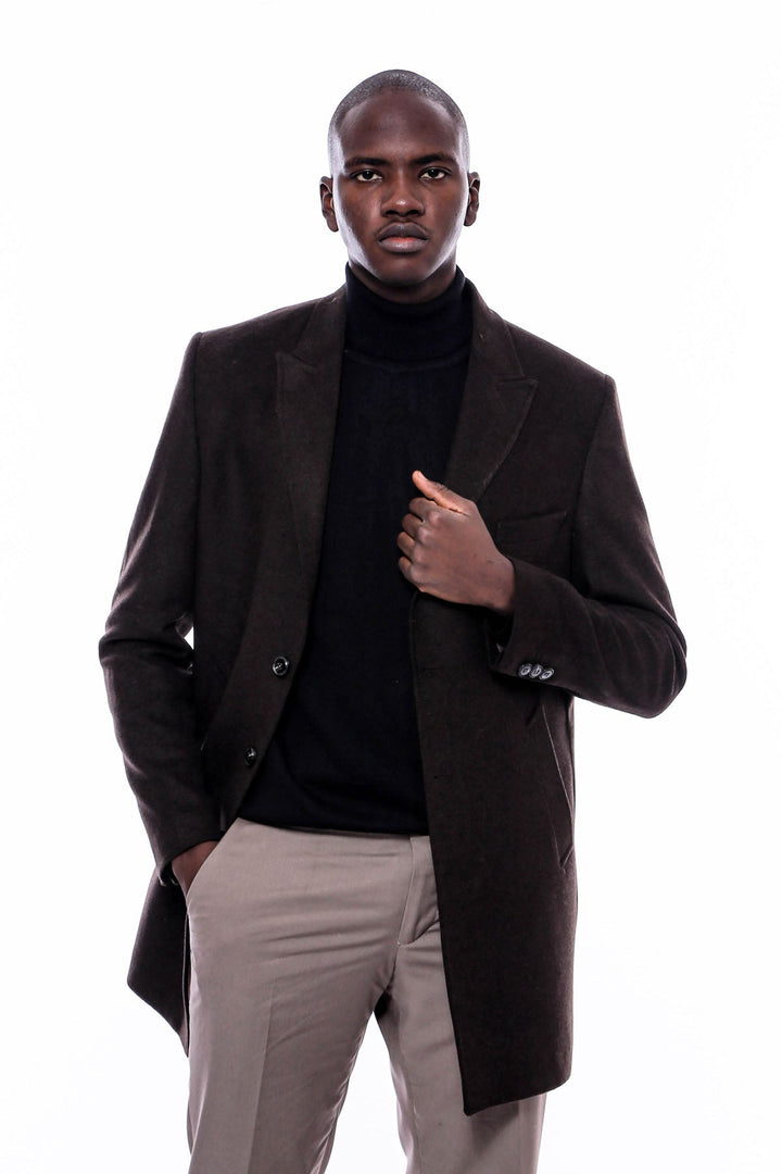 WSS Wide Pointed Collar Over Knee Brown Men Coat  - Rocky Mount