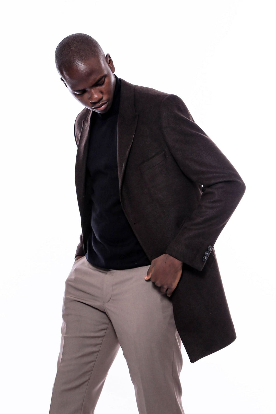 WSS Wide Pointed Collar Over Knee Brown Men Coat  - Rocky Mount