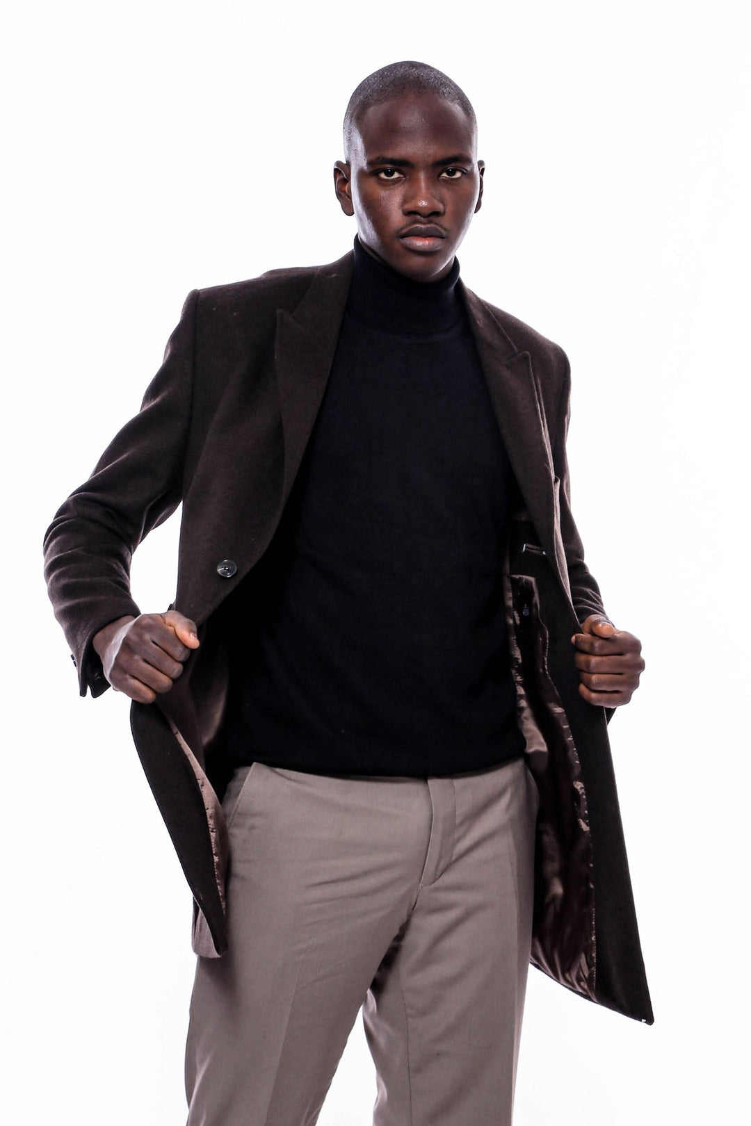 WSS Wide Pointed Collar Over Knee Brown Men Coat  - Rocky Mount