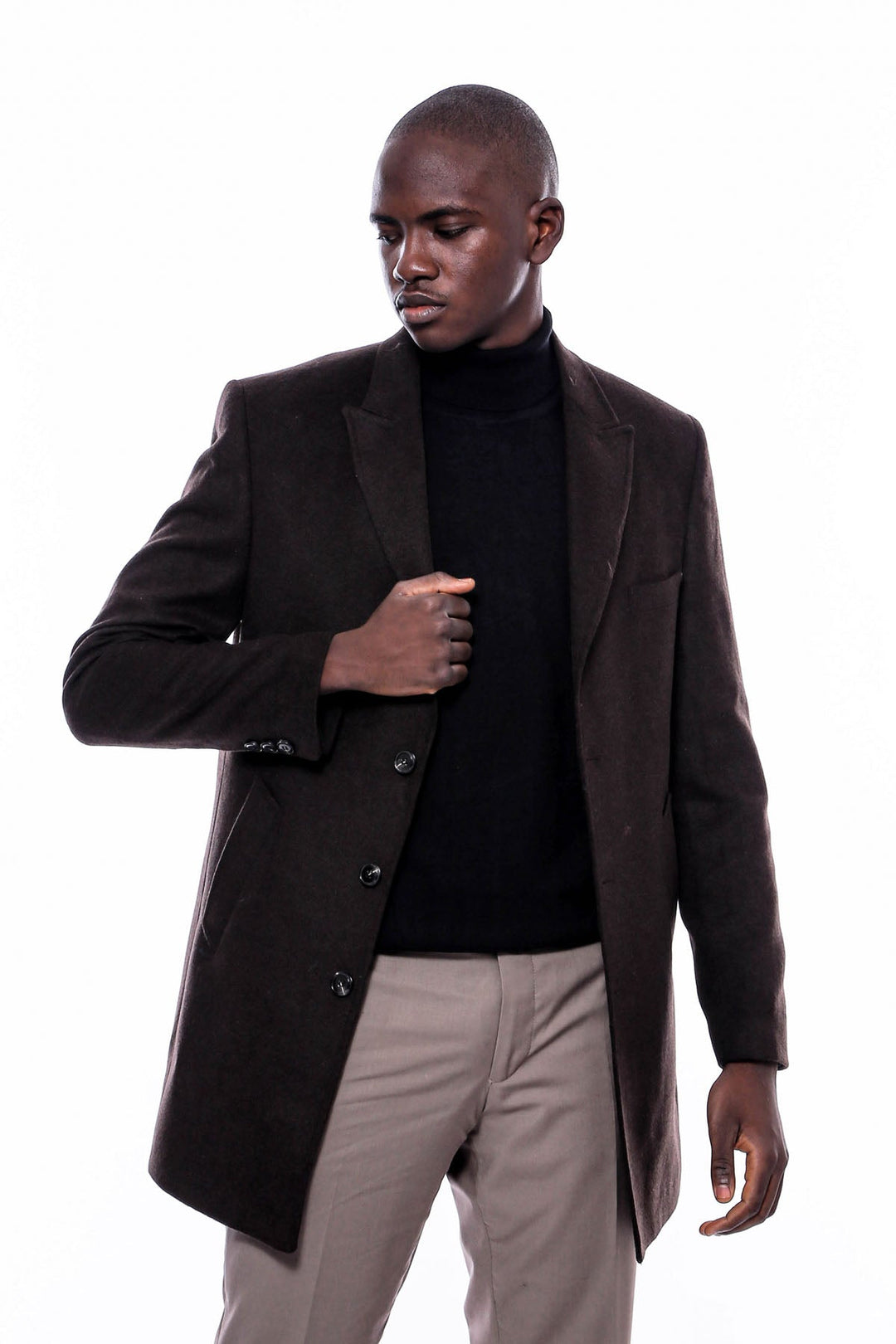 WSS Wide Pointed Collar Over Knee Brown Men Coat  - Rocky Mount