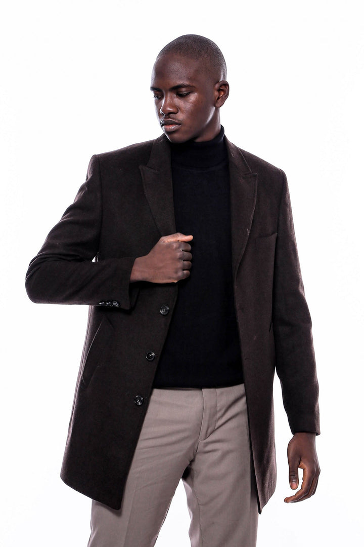 WSS Wide Pointed Collar Over Knee Brown Men Coat  - Rocky Mount