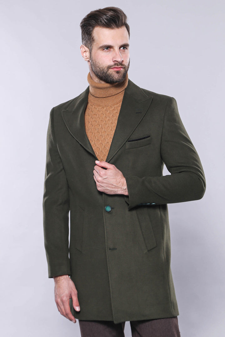 WSS Wide Lapel Green Men Peacoat  - Salem