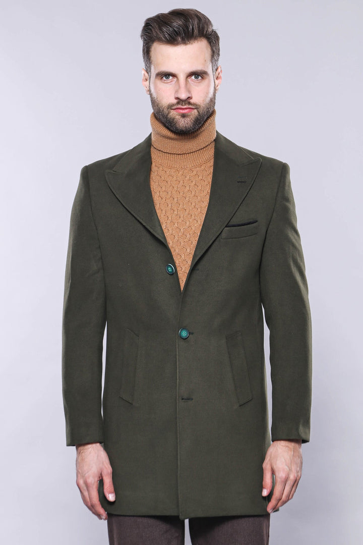 WSS Wide Lapel Green Men Peacoat  - Salem