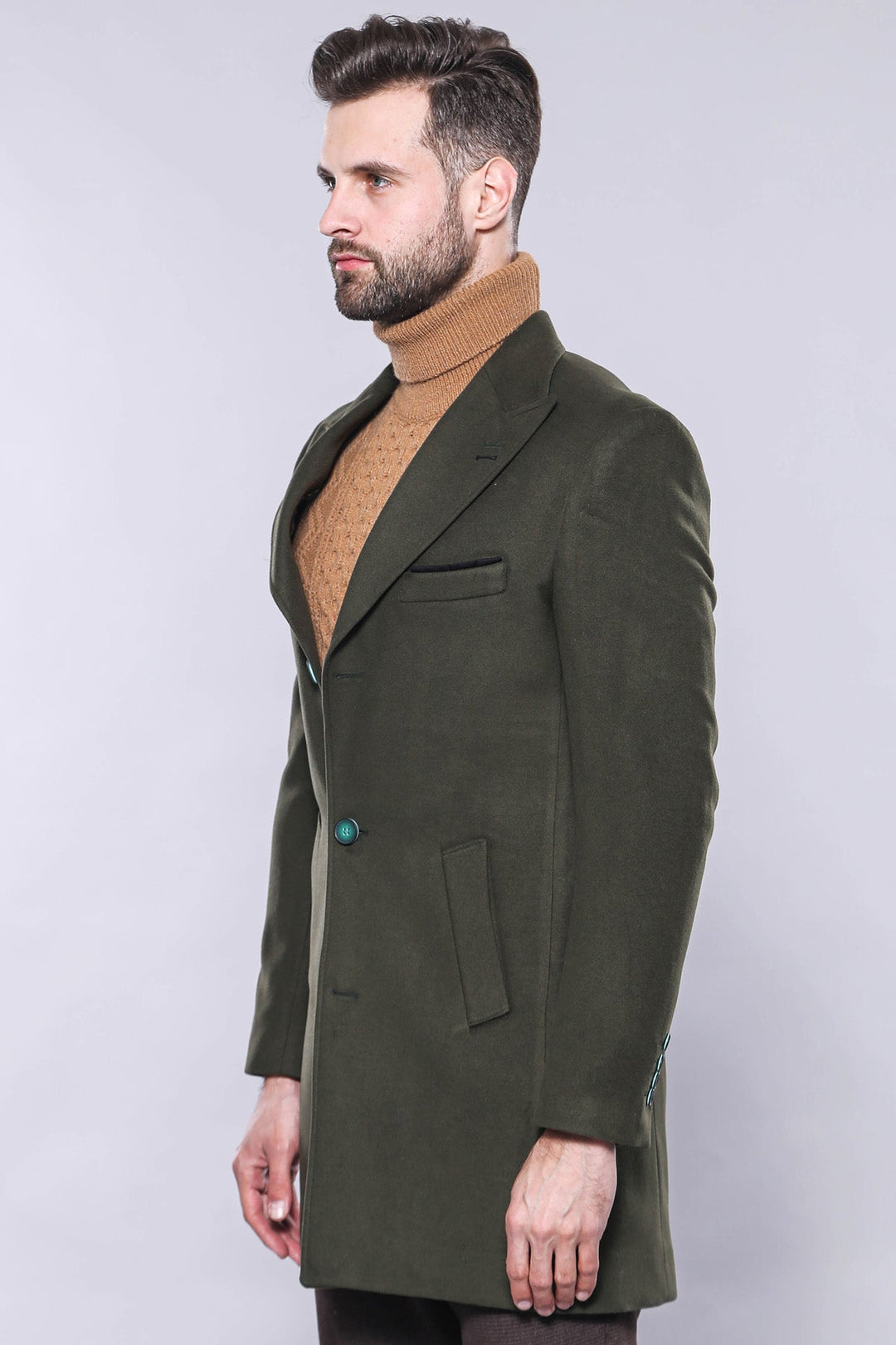 WSS Wide Lapel Green Men Peacoat  - Salem