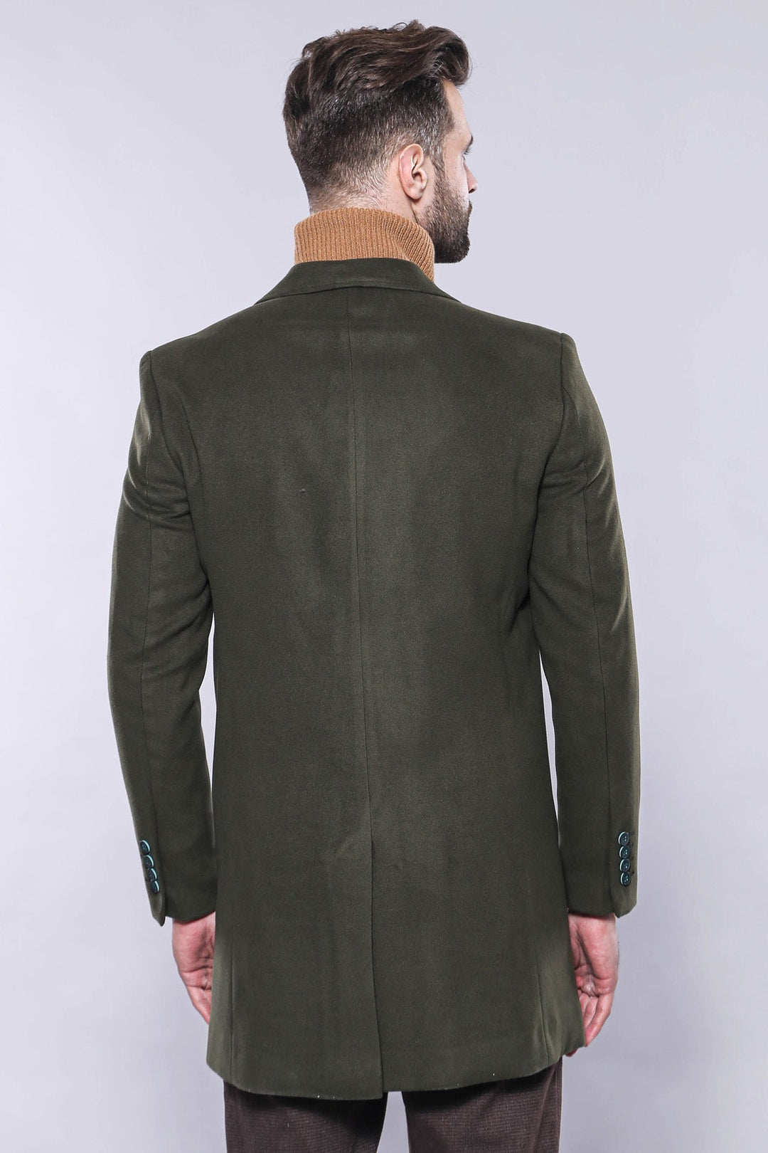 WSS Wide Lapel Green Men Peacoat  - Salem