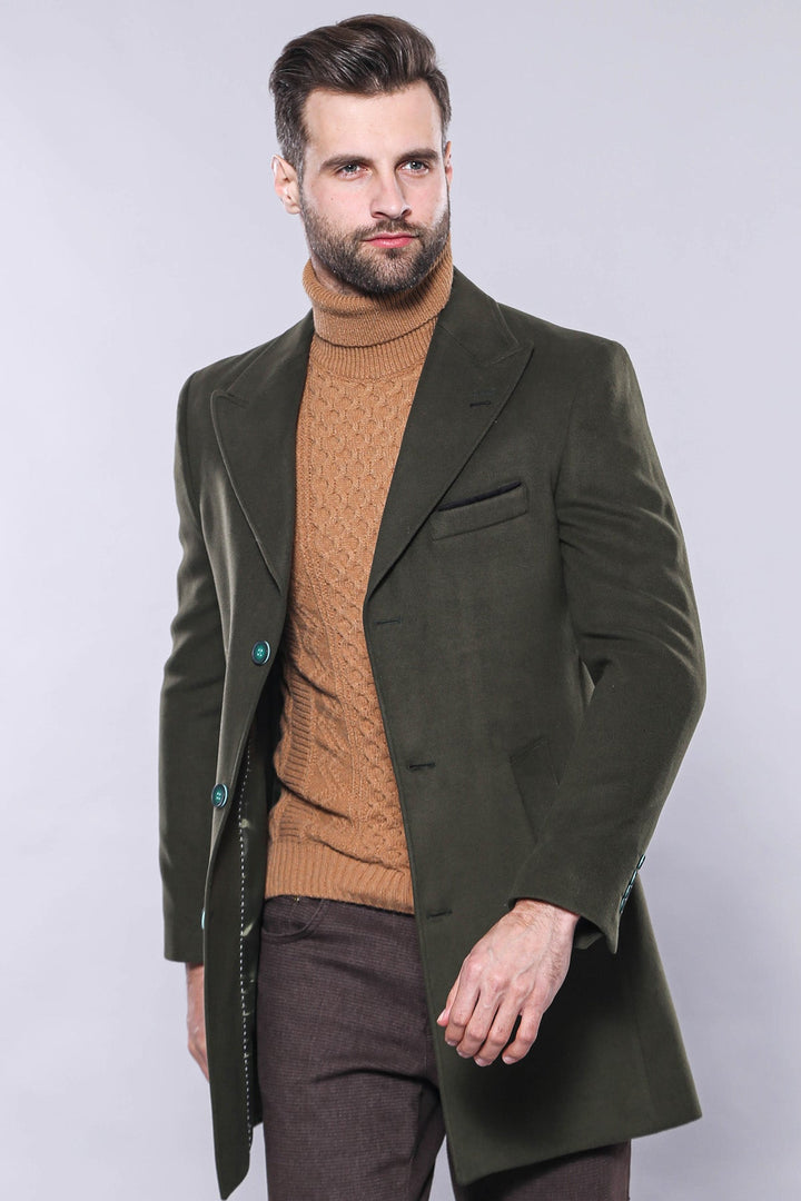 WSS Wide Lapel Green Men Peacoat  - Salem