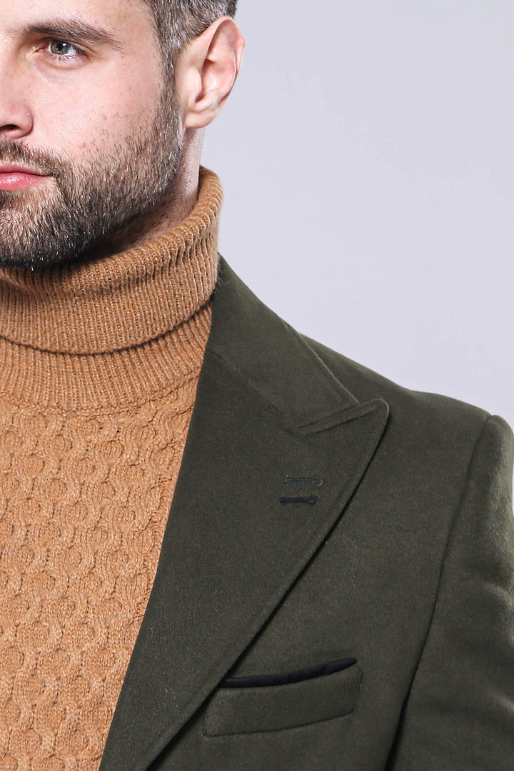 WSS Wide Lapel Green Men Peacoat  - Salem