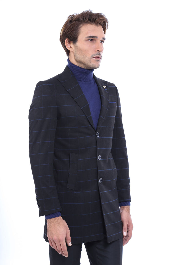 WSS Wide Pointed Collar Black Men Coat  - Vlaardingen