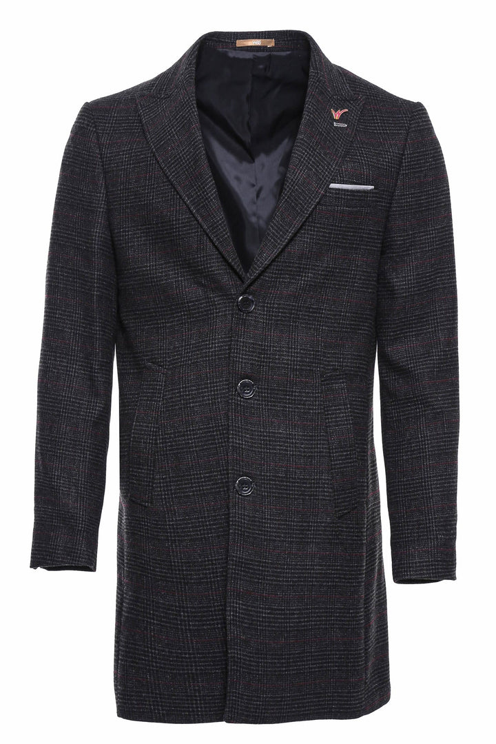 WSS Wide Pointed Collar Anthracitic Plaid Coat  - Singen