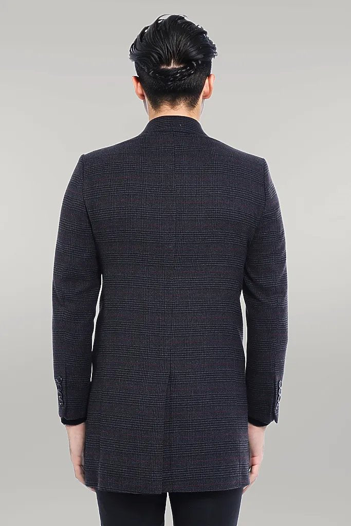 WSS Wide Pointed Collar Anthracitic Plaid Coat  - Singen