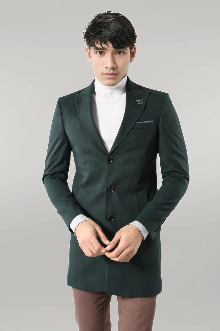 WSS Wide Pointed Collar Green Men Coat  - Singen