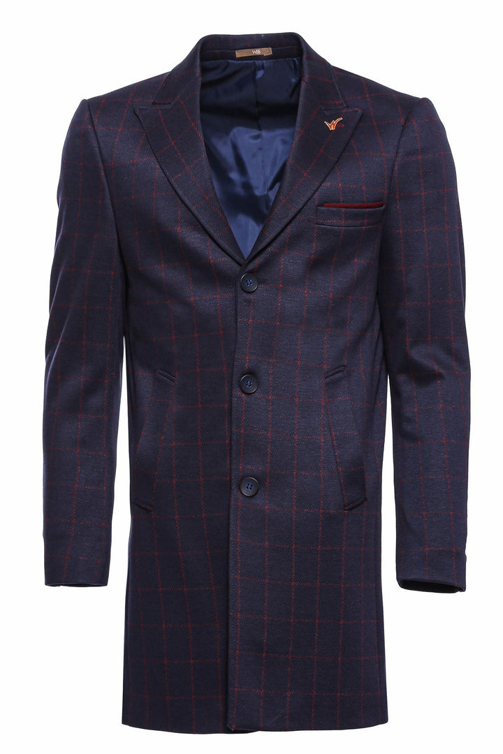 WSS Checked Navy Blue Men Cachet Coat  - Singen