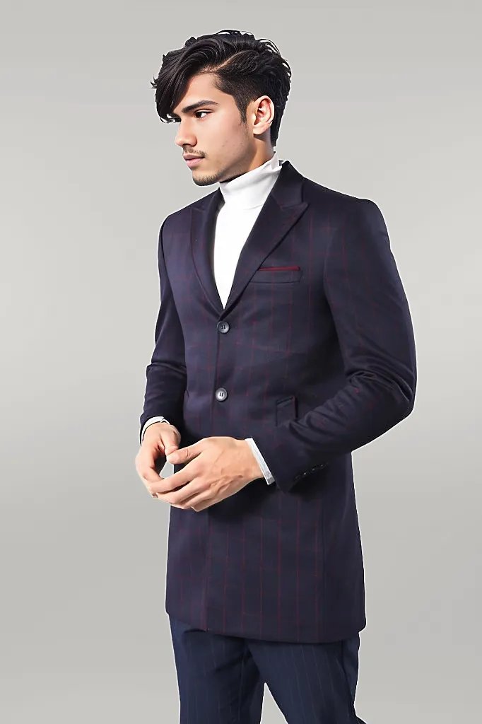 WSS Plaid Navy Blue Men Coat  - Singen