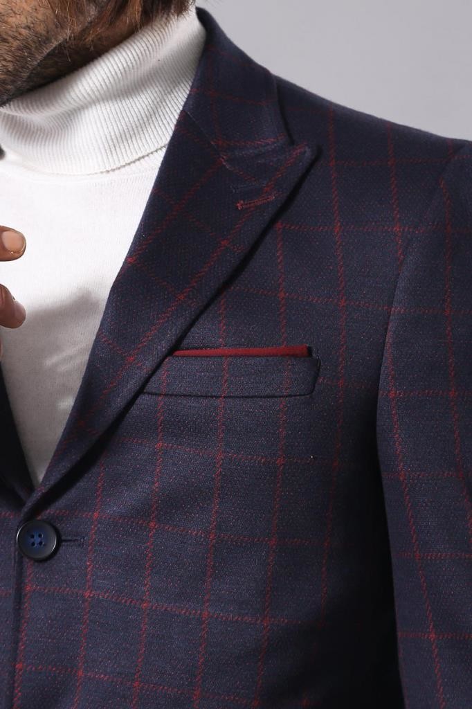 WSS Plaid Navy Blue Men Coat  - Singen