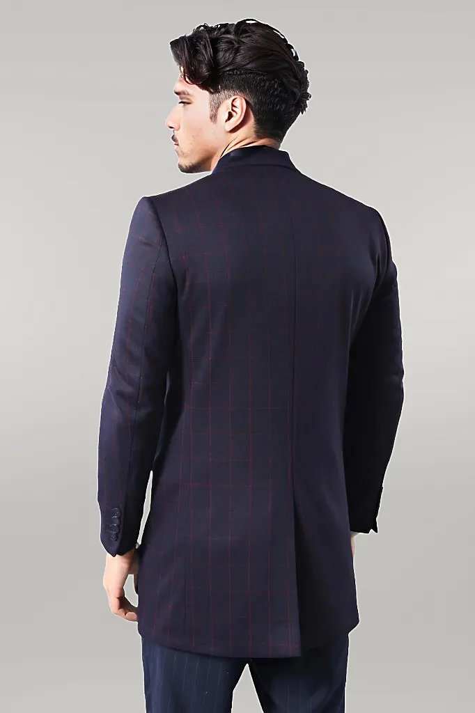 WSS Plaid Navy Blue Men Coat  - Singen