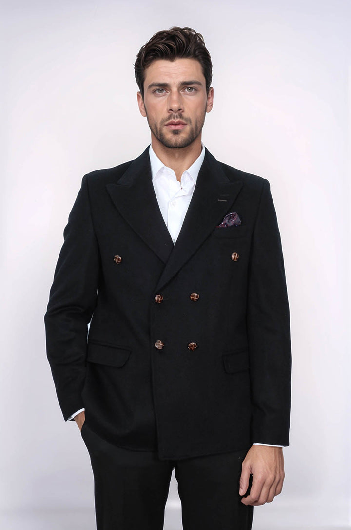 WSS Mens Double Breasted Slim Fit Black Blazer  - Prattville