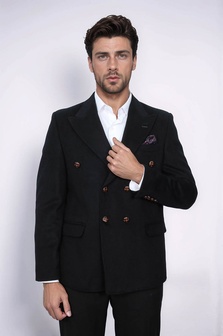 WSS Mens Double Breasted Slim Fit Black Blazer  - Prattville